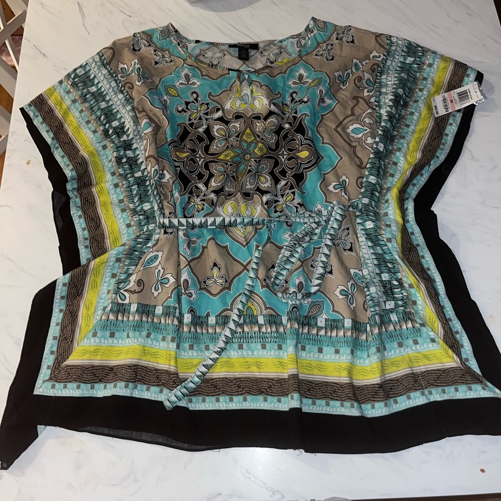 Style & co swim cover up top bloom color gosling teal paisley 2x new nwt tie